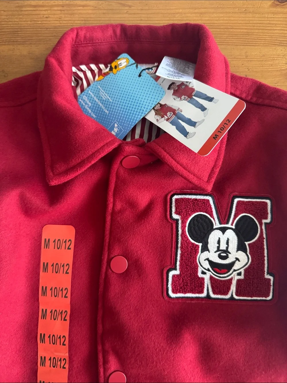 Disney Red and White Mickey Mouse Youth Varsity Jacket with Embroidery Patches